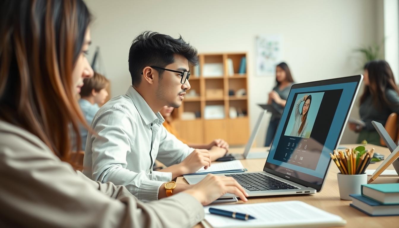 Student using learning strategies while studying